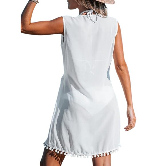 CUPSHE White Chiffon Faux Wrap Swim Coverup Small NWT - Picture 2 of 2